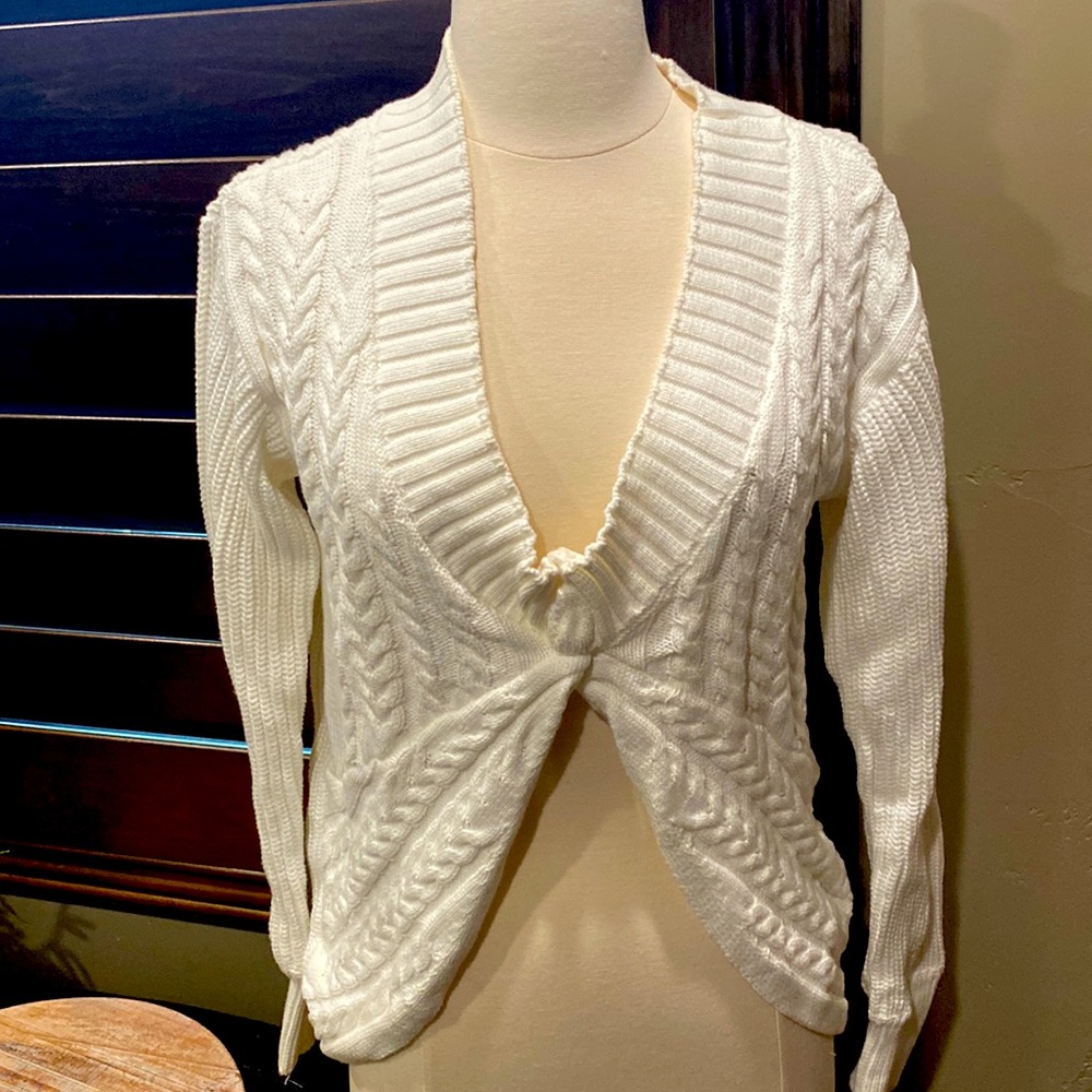 Boston Proper front knot cable sweater